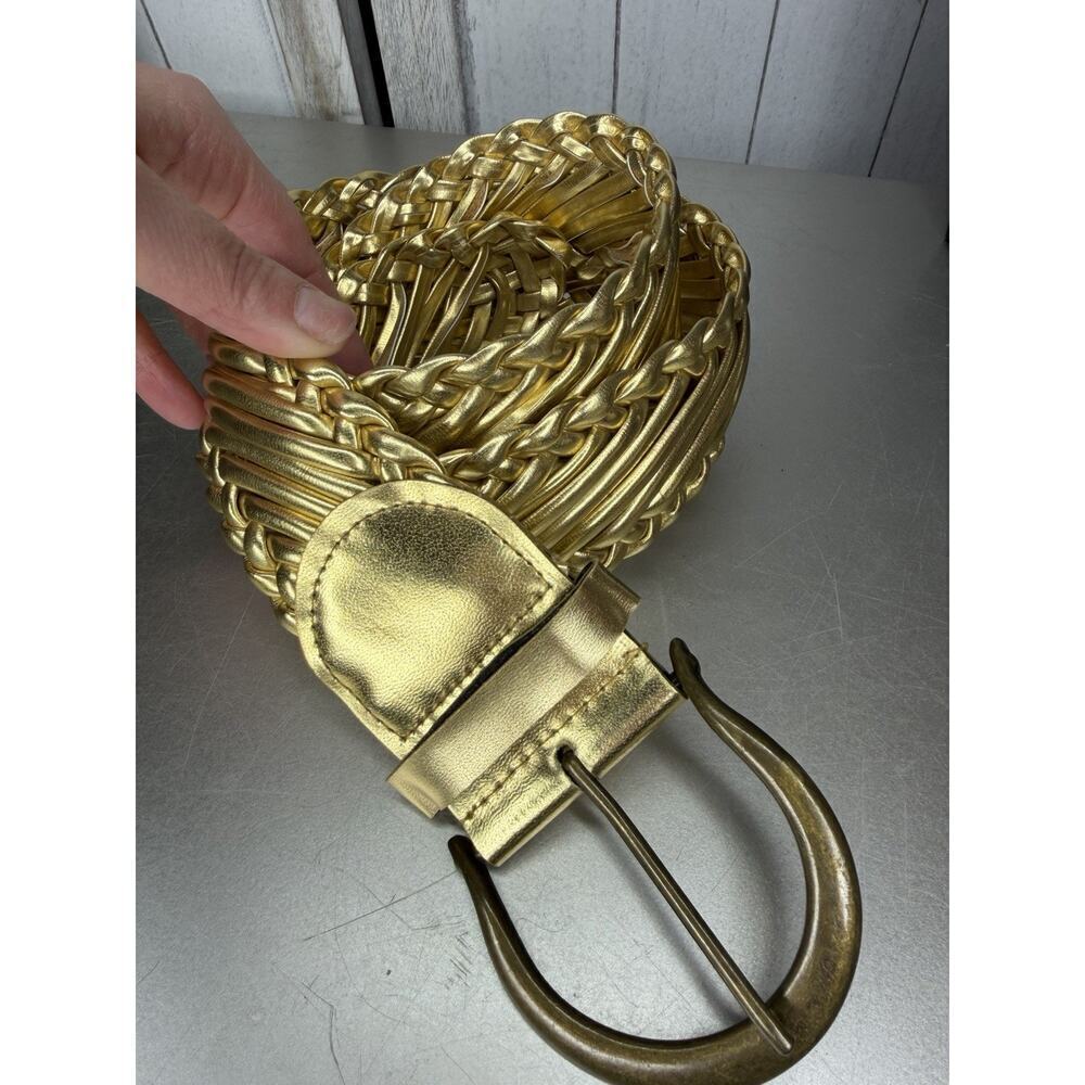 Vintage Gold Braided Belt 39in Women’s Metallic Woven Statement 80s 90s
